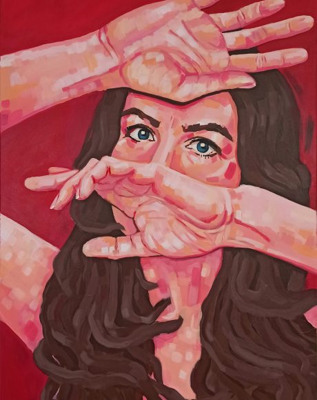 AUTOPORTRAIT IN RED, 100 x 100 cm, acrylic on canvas